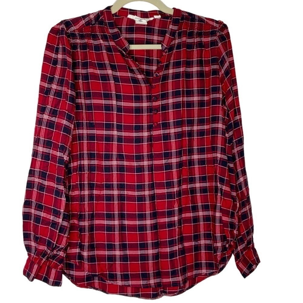 L.O.G.G red plaid top with long sleeves. Size 8